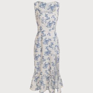 The Square Neck Ruffle Trim Floral Cottagecore Midi Dress